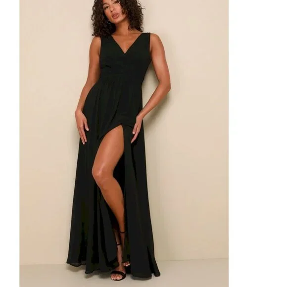 Thoughts of Hue Black Surplice Maxi Dress Size Small NWOT - Picture 5 of 8